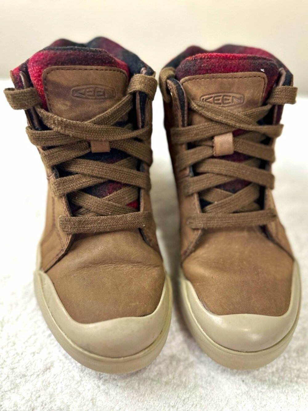KEEN Elena Mid Plaid Leather Ankle Boots Brown Women’s Size 5.5